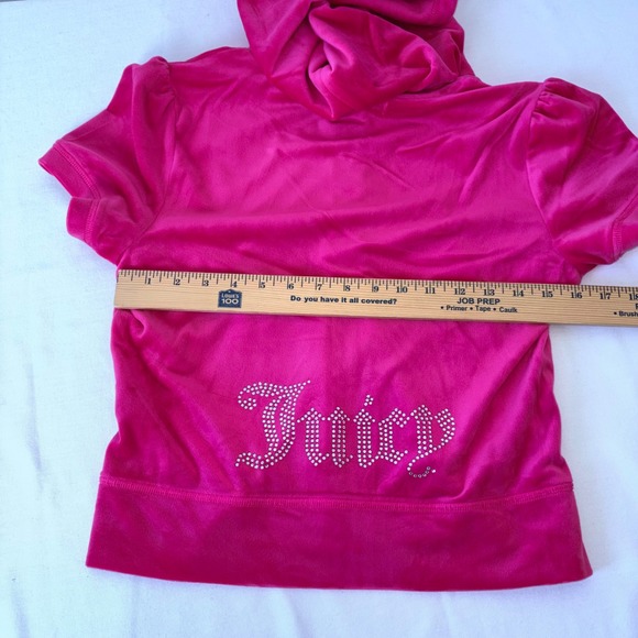 Juicy Couture Vixen Pink Velour Short Sleeve Hoodie & Shorts Set Rhinestone M - Picture 4 of 11